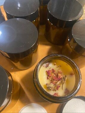 Organic Rose-Santal Beeswax and Coconut Oil Solid Scent/Salve 4oz in Amber Glass